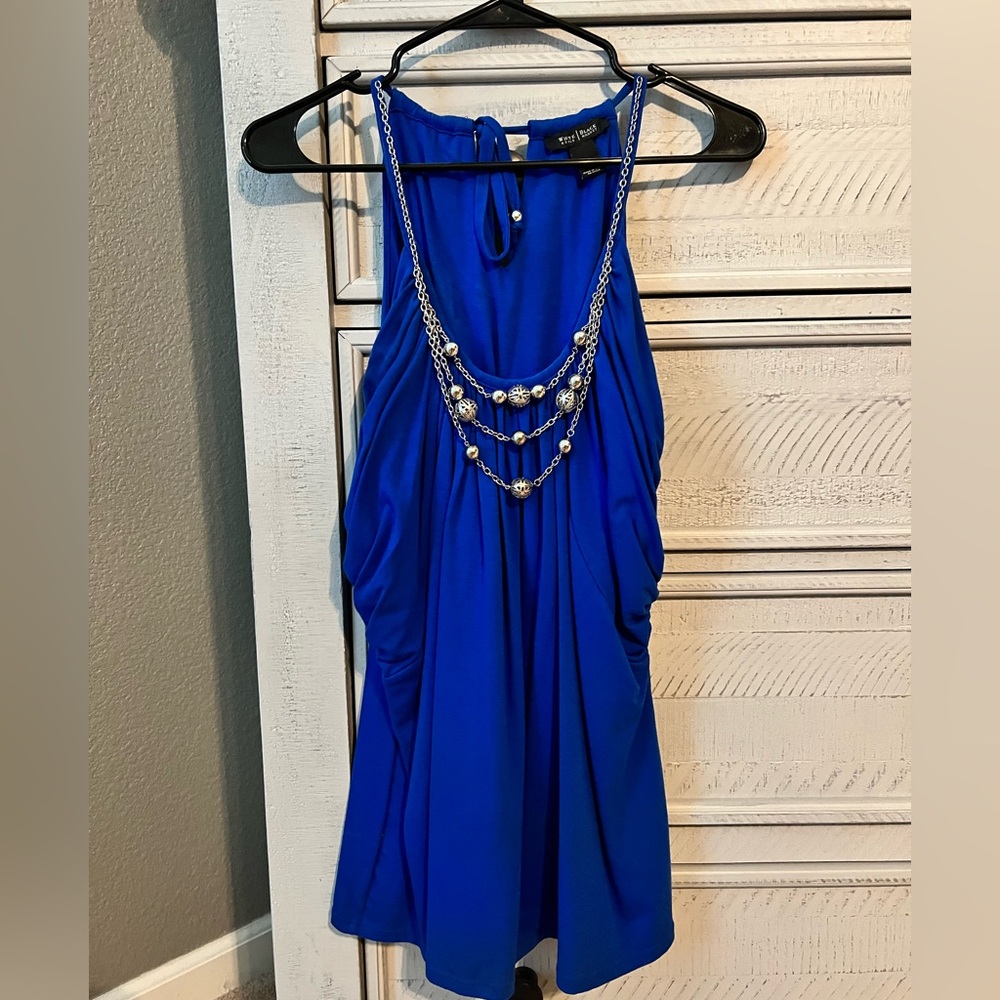 White House Black Market Blue Dress with Silver Chain